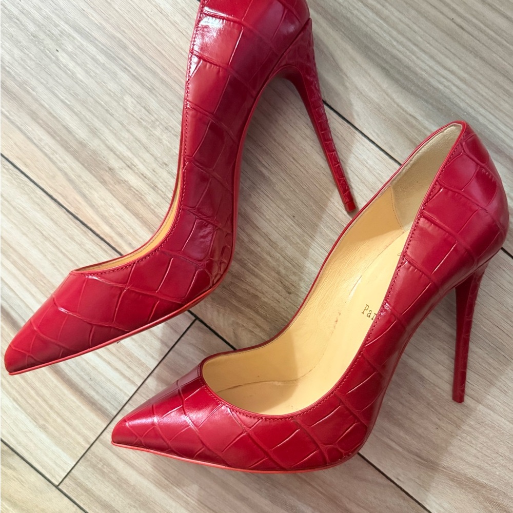 Christian Louboutin Red Croc-Embossed Stiletto Heels